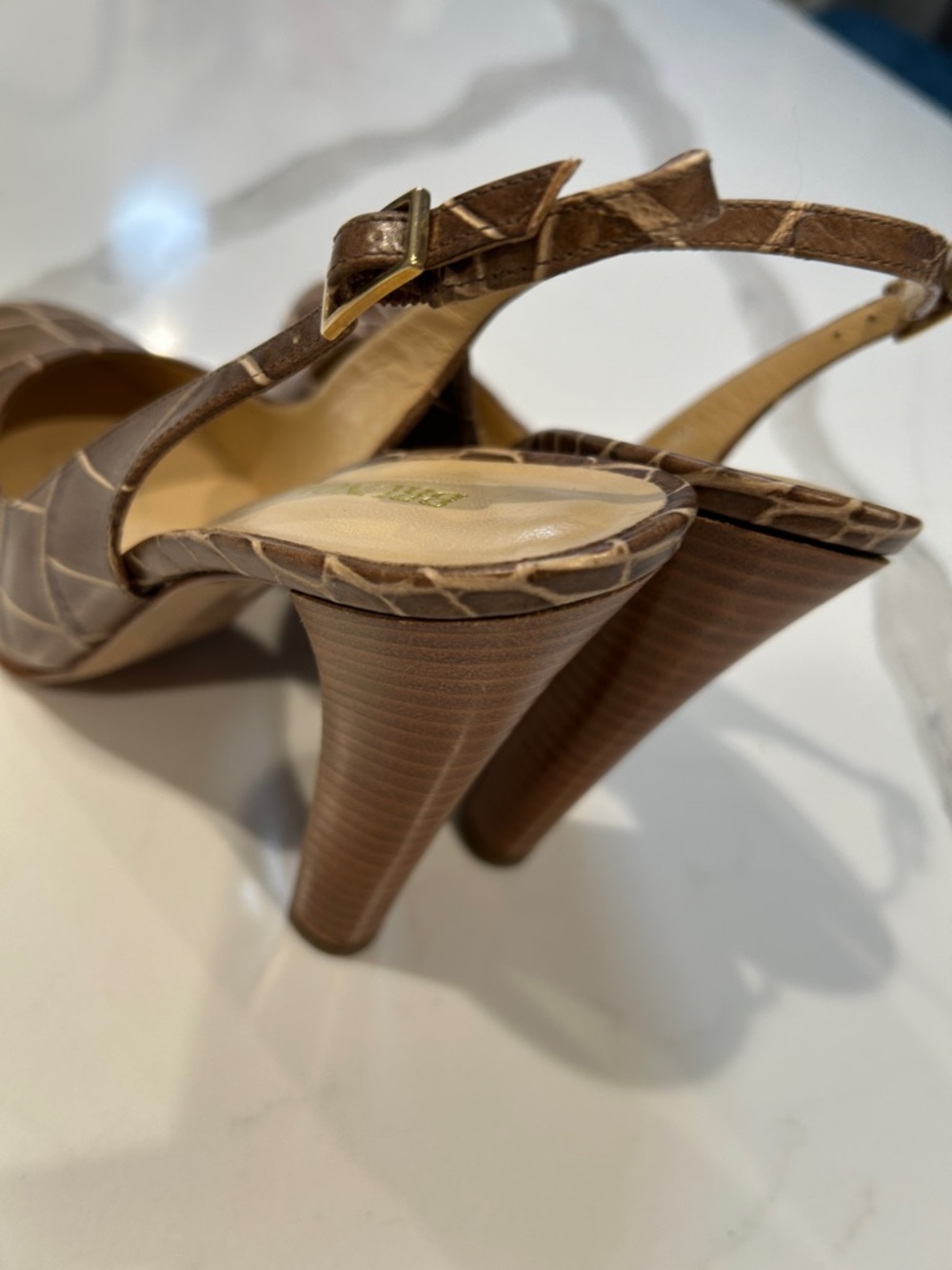 Bruno Magli Brown Croc-Embossed Slingback Pumps - Picture 5 of 7